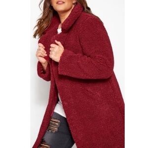Rachel Zoe Dark Red Teddy Longline Jacket Coat Sz S $295